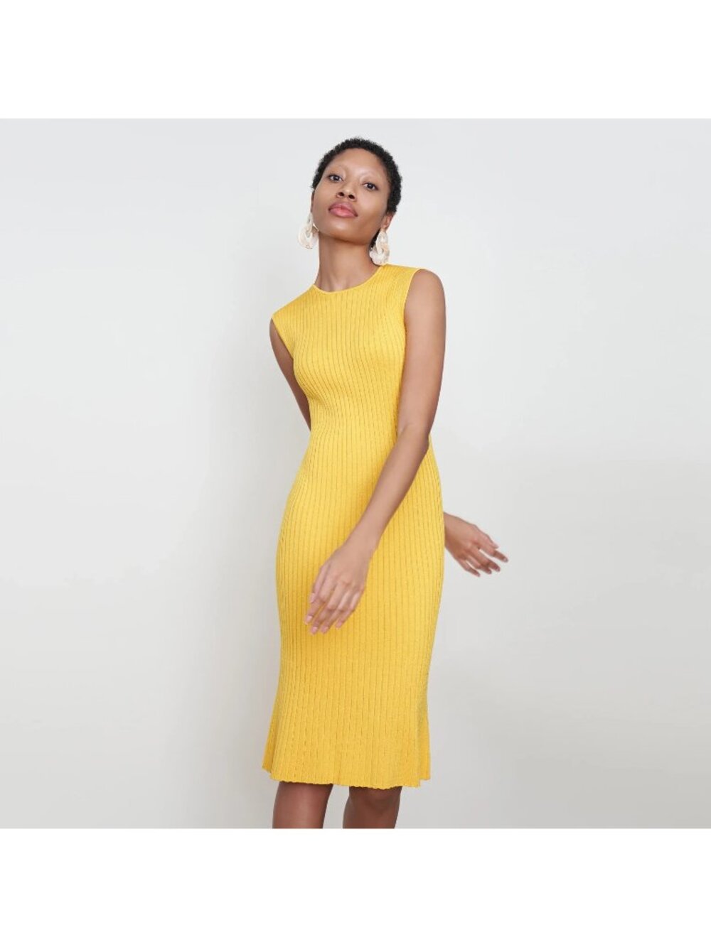 MM LaFleur Dress Women Medium Dylan Tuscan Yellow Bodycon Slinky Ribbed Knit NWT
